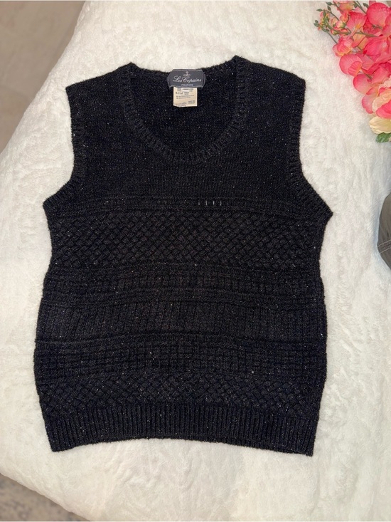 Les Copains Tops - Vintage Les Copains Black Knit Cable-Texture Sleeveless Vest Size 44